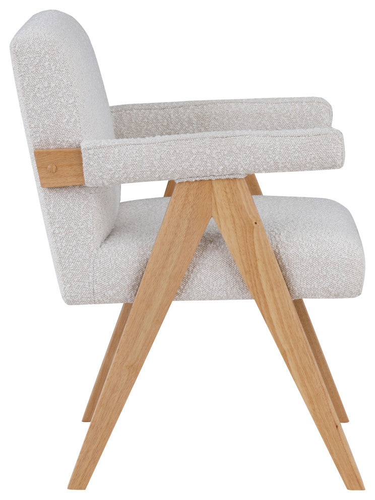 Woodloch Boucle Fabric Upholstered Accent Chair, Cream, Natural Finish