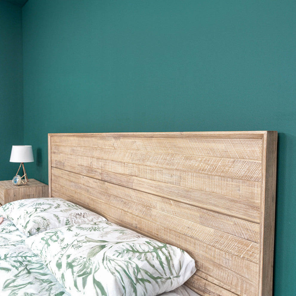 Gia Acacia Wood Panel Bed, Light Brown, Queen