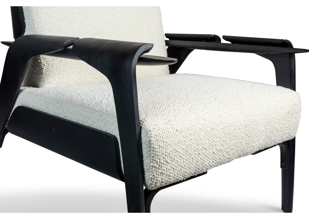 Modern Brazilian, Fly, Accent Chair, Boucle Ivory Upholstery, Black Frame