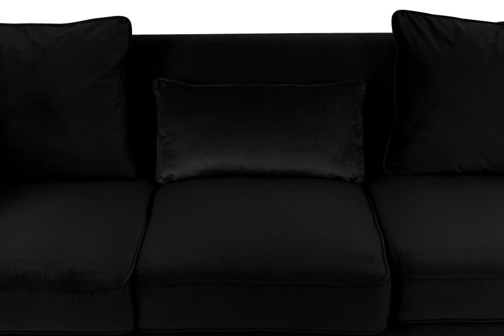 Bayberry Velvet Tufted Sofa Couch with 3 Pillows and Tufting, Black