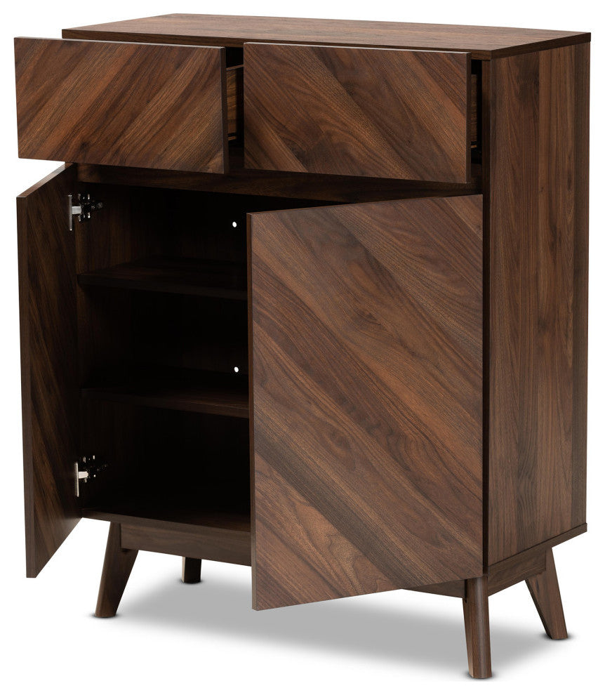 Hugo Mid-Century Shoe Cabinet, Walnut Brown