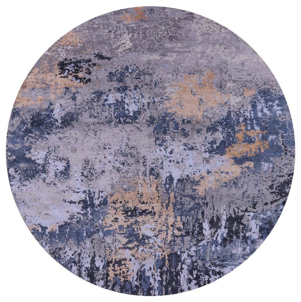 8' Round Modern Wool & Silk Handmade Rug - Q14879