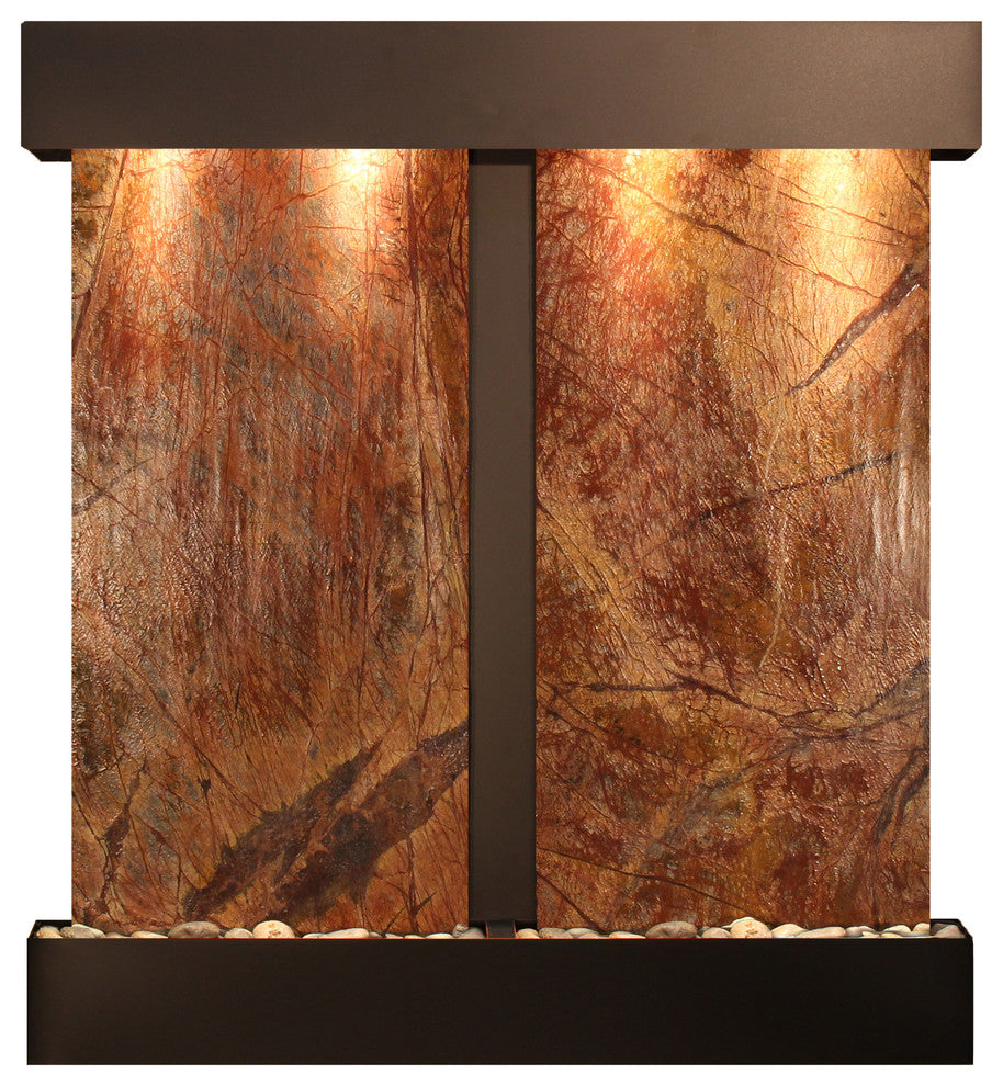 Aspen Falls Water Fountain, Brown Marble, Blackened Copper, Square