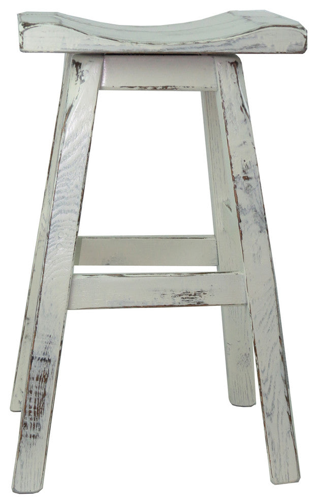 Swivel White Distressed Saddle Seat Bar Stool, 24"