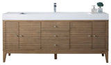 Linear 72" Vanity Whitewashed Walnut, Glossy White Solid Surface Top