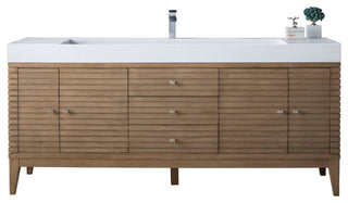 Linear 72" Vanity Whitewashed Walnut, Glossy White Solid Surface Top