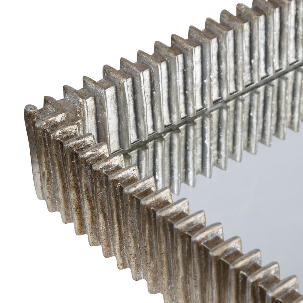 Ribbed Silver Frame Tray Decorative Serving Modern Mirrored