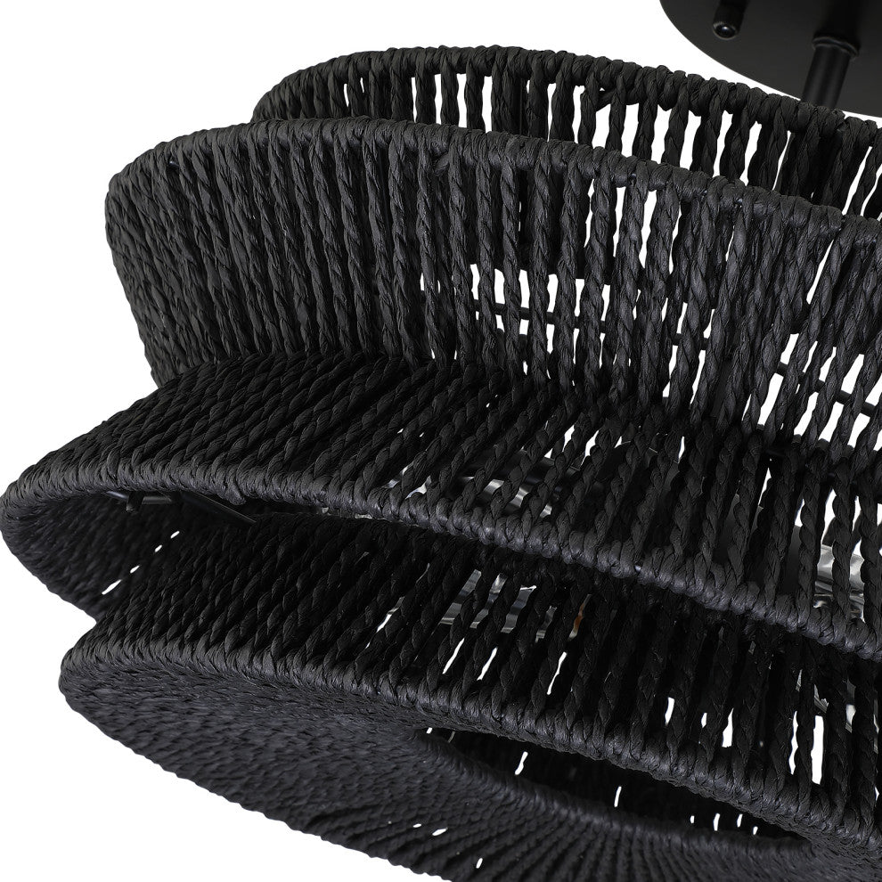 Semi-Flush Mount Ceiling Light, Black, 16'' Wide