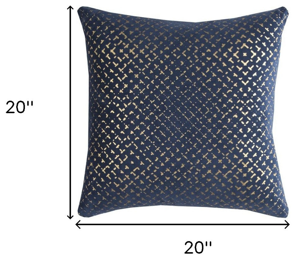 20" Blue and Gold Geometric Cotton Throw Pillow