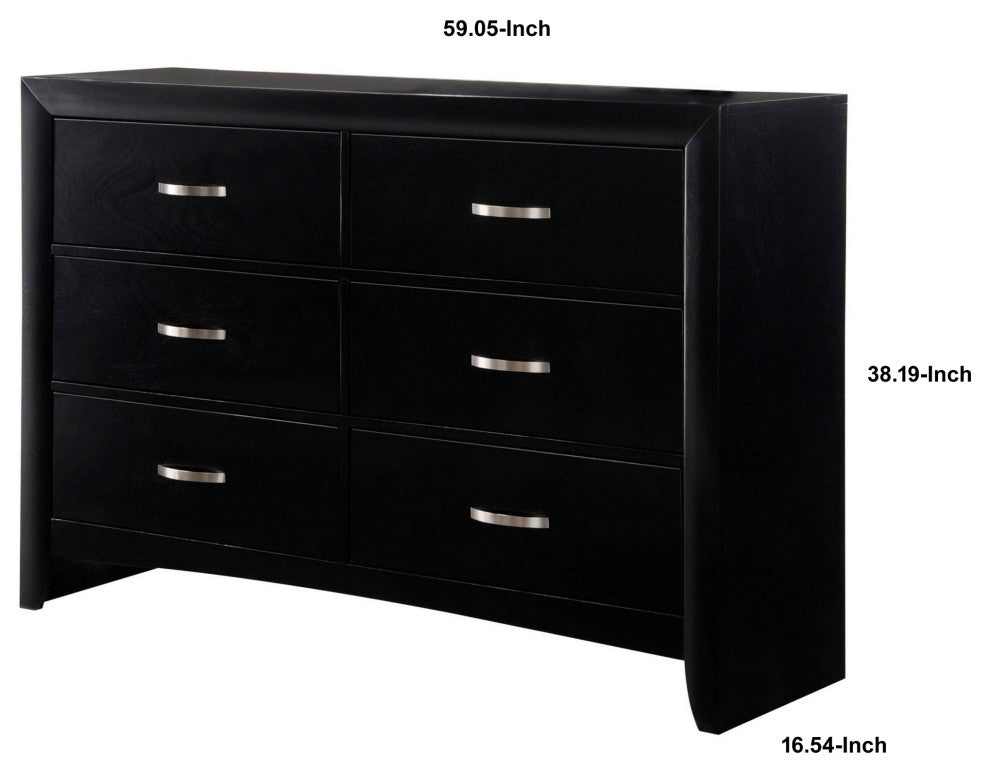 Benzara BM241247 Dresser, 6 Storage Drawers/Curved Pulls, Black