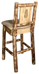 Glacier Country Counterstool Buckskin Upholstery, With Laser Engraved Pine Tree