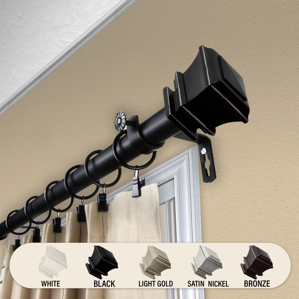 Michel 1" Curtain Rod, Black, 120-170"