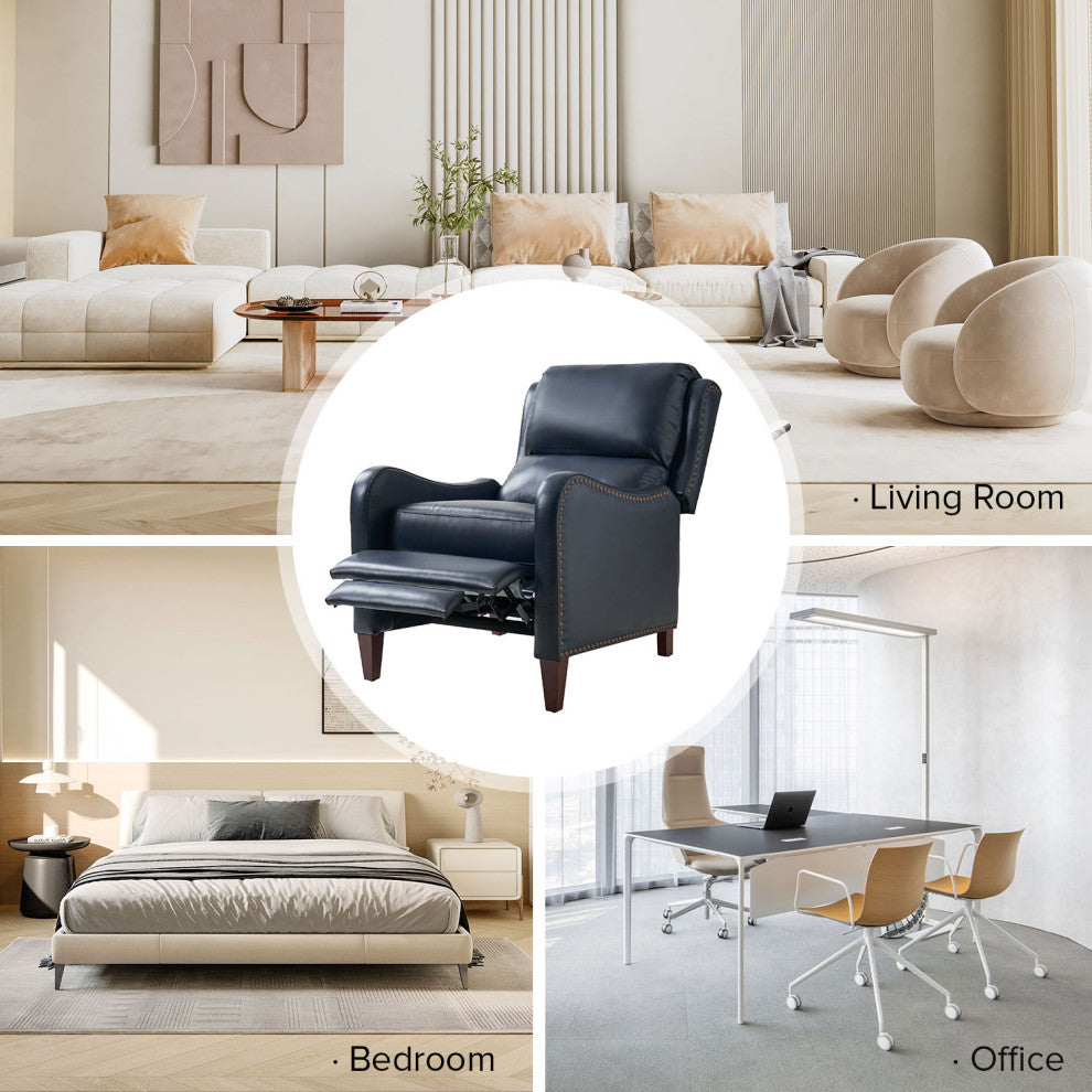 Genuine Leather  Push back Recliner With Wingback, Navy