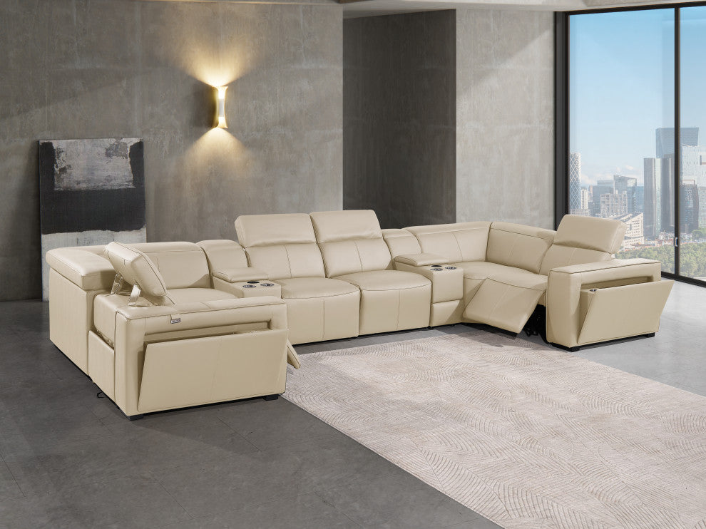 Niccolo Italian Leather 8-Piece U-Shaped 2 Power Reclining Sectional, Beige