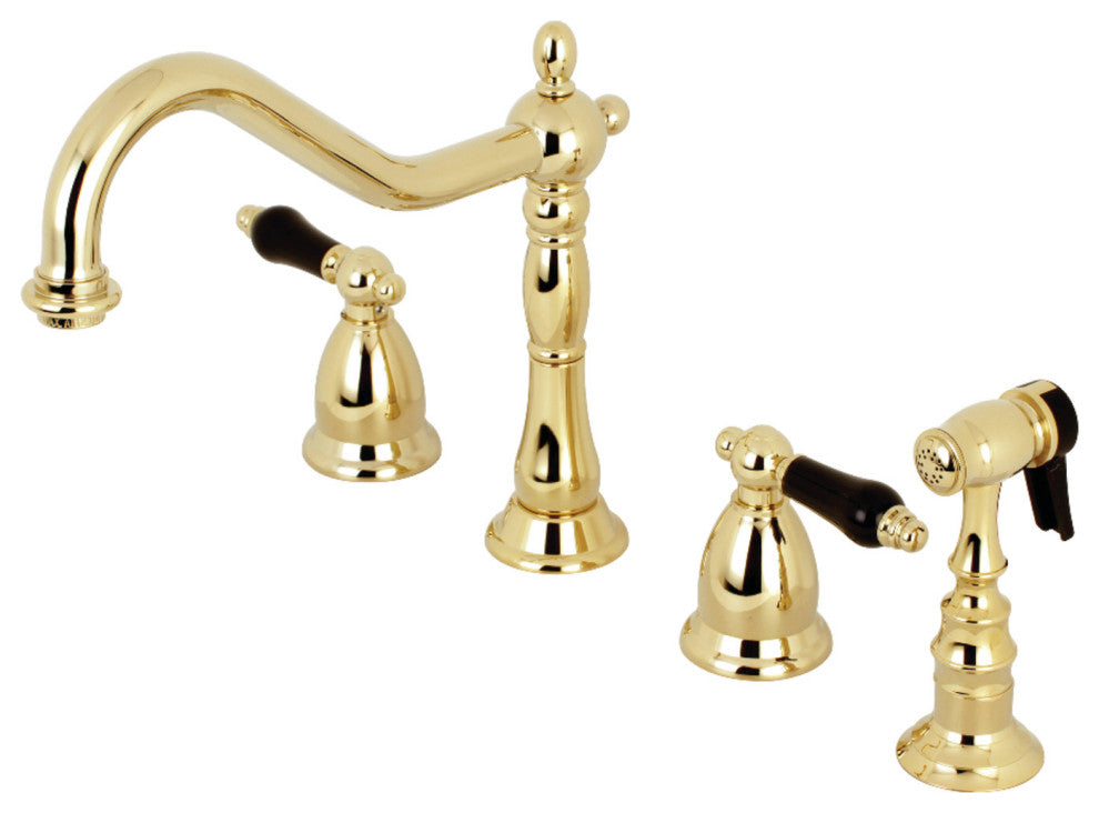 Kingston Brass Widespread Kitchen Faucet With Brass Sprayer, Polished Brass