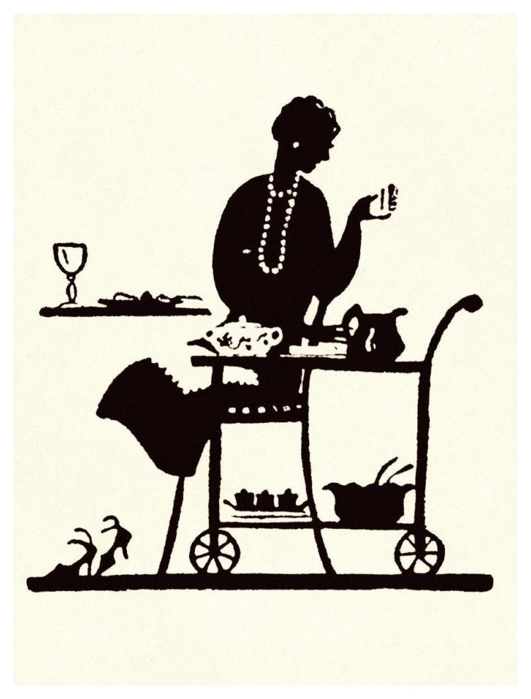 "Homemaker Takes Items From a Serving Cart" Print by Maxfield Parrish, 32"x42"