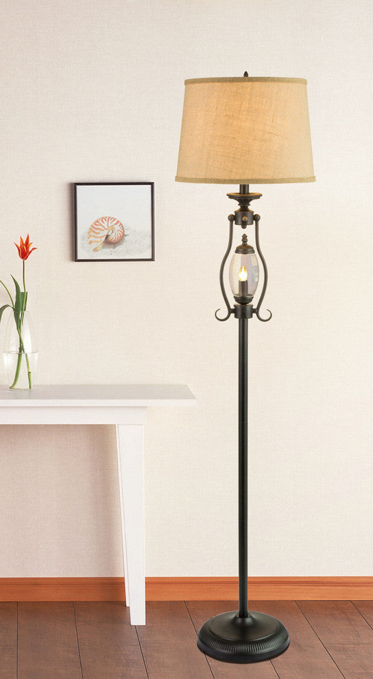 Fangio Lighting 60" Black Metal and Glass Floor Lamp With Night Light