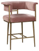 Blush Pink Velvet Counter Stool, Contemporary Modern Brass Gold Counter Stool