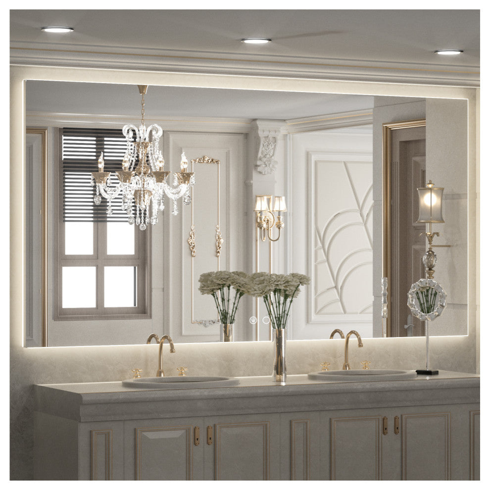 Backlit 3-Color LED Mirror for Bathroom, Anti-Fog Dimmable, 60x28