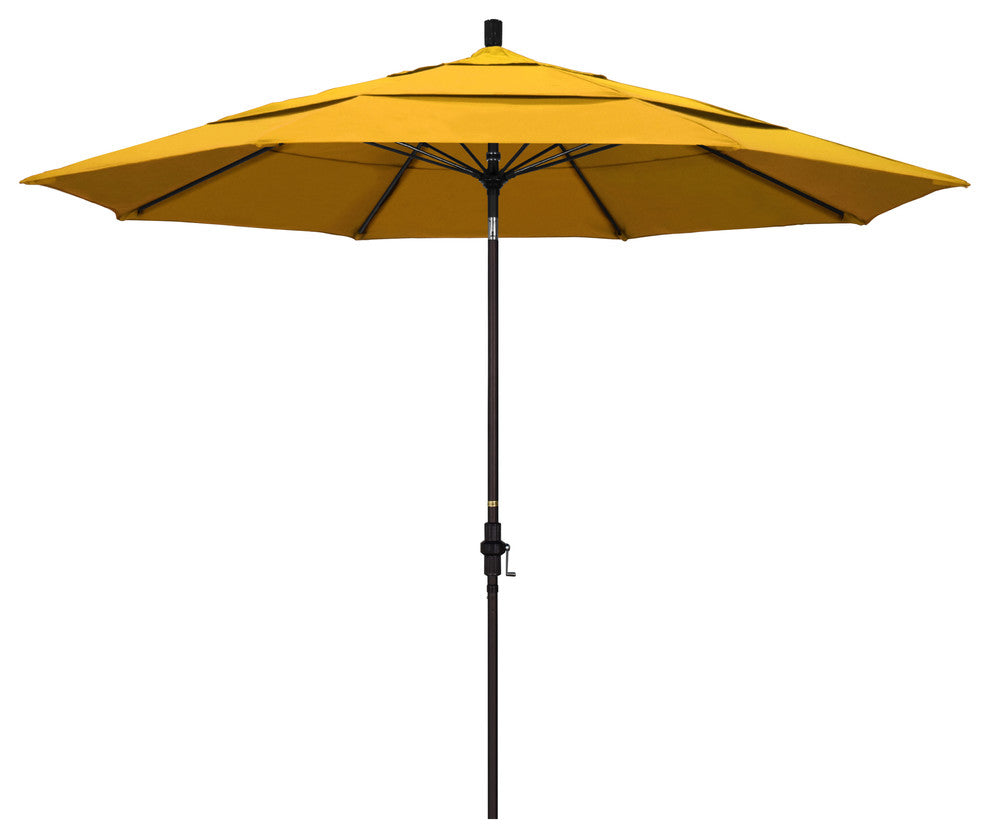 11' Bronze Collar Tilt Lift Fiberglass Rib Aluminum Umbrella, Pacifica, Yellow