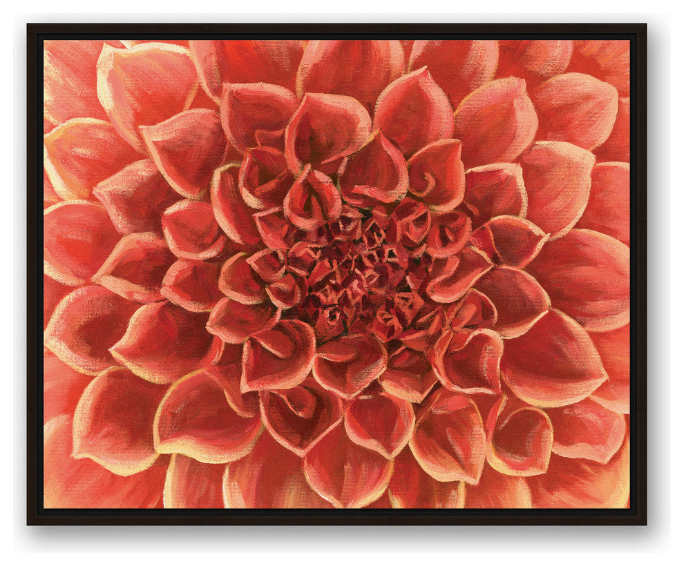 Red Gardenia Close Up Flower 24x30 Walnut Floating Framed Canvas