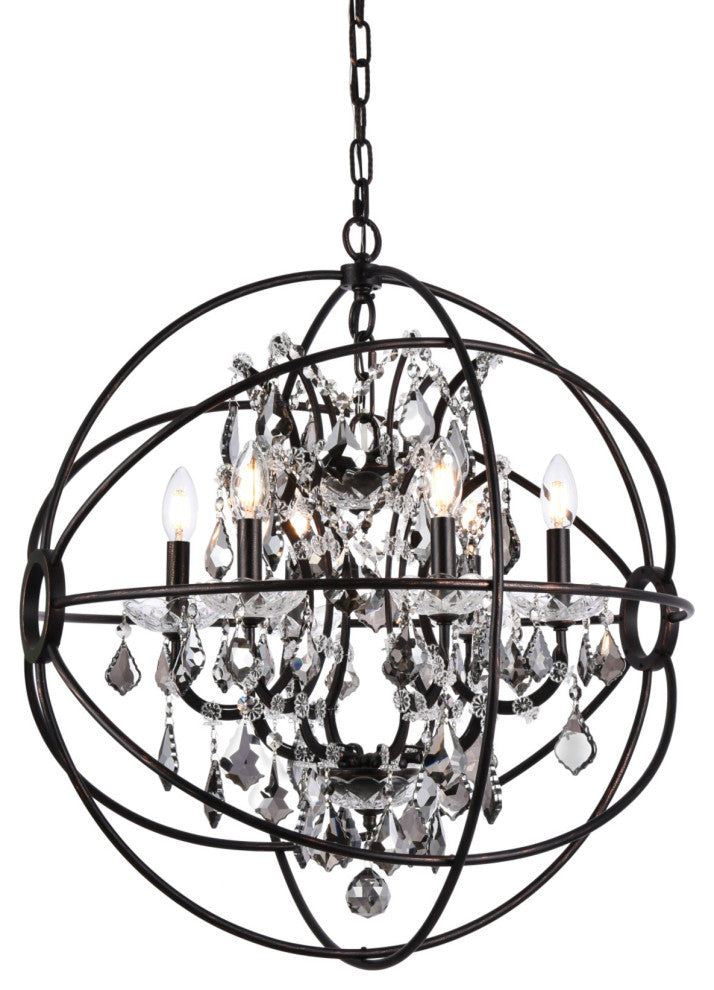 Elegant Lighting 1130D25-SS/RC Geneva 6 Light 25"W Crystal - Dark Bronze