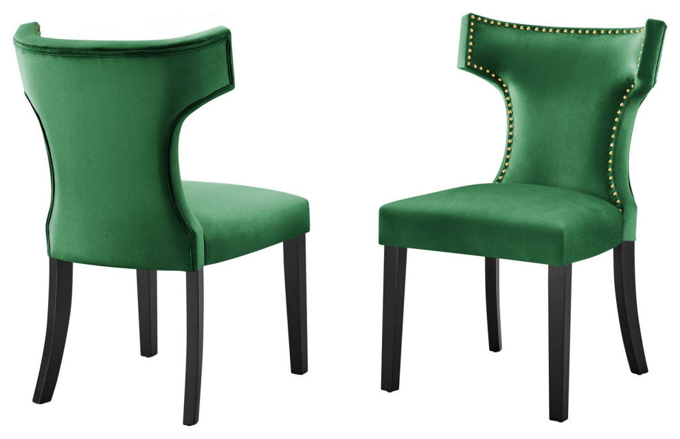 Dining Chair, Nailhead, Set of 2, Green, Velvet, Modern, Bistro Hospitality