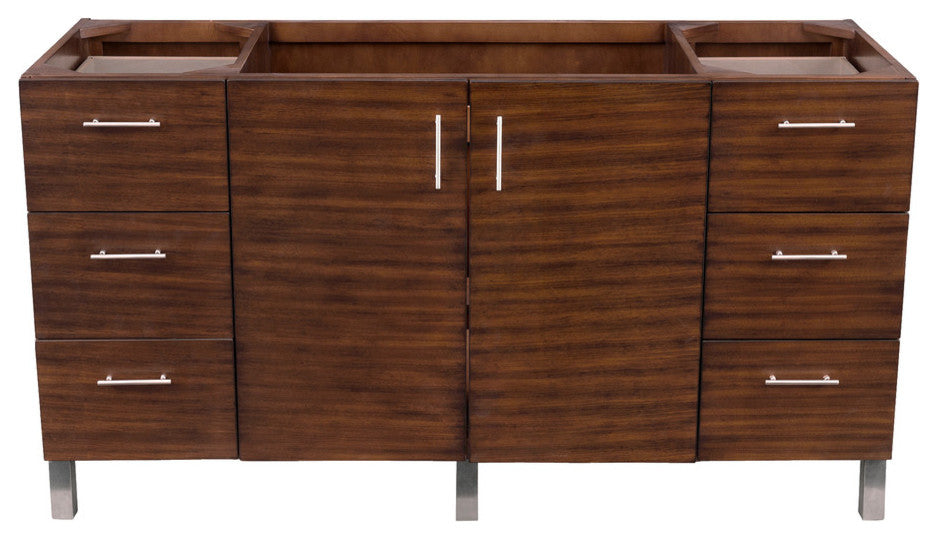 Metropolitan 60" Single Vanity, American Walnut, No Top, Without Top