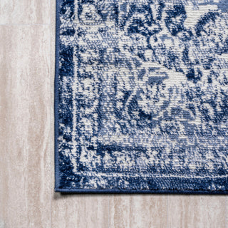 Alhambra Ornate Medallion Modern Runner Rug, Navy/Ivory, 3x5
