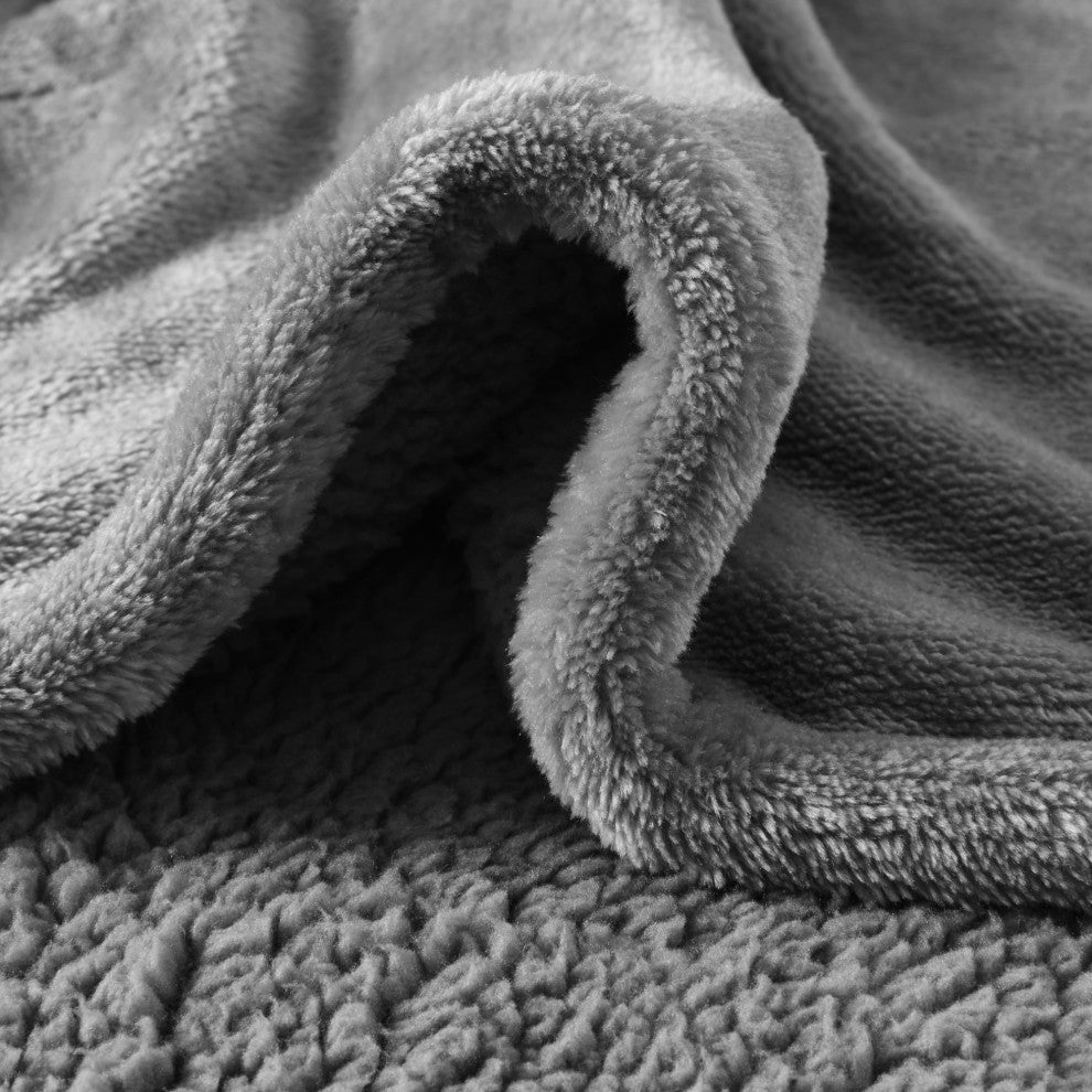 Beautyrest Microlight And Berber Solid Heated Throw, Gray