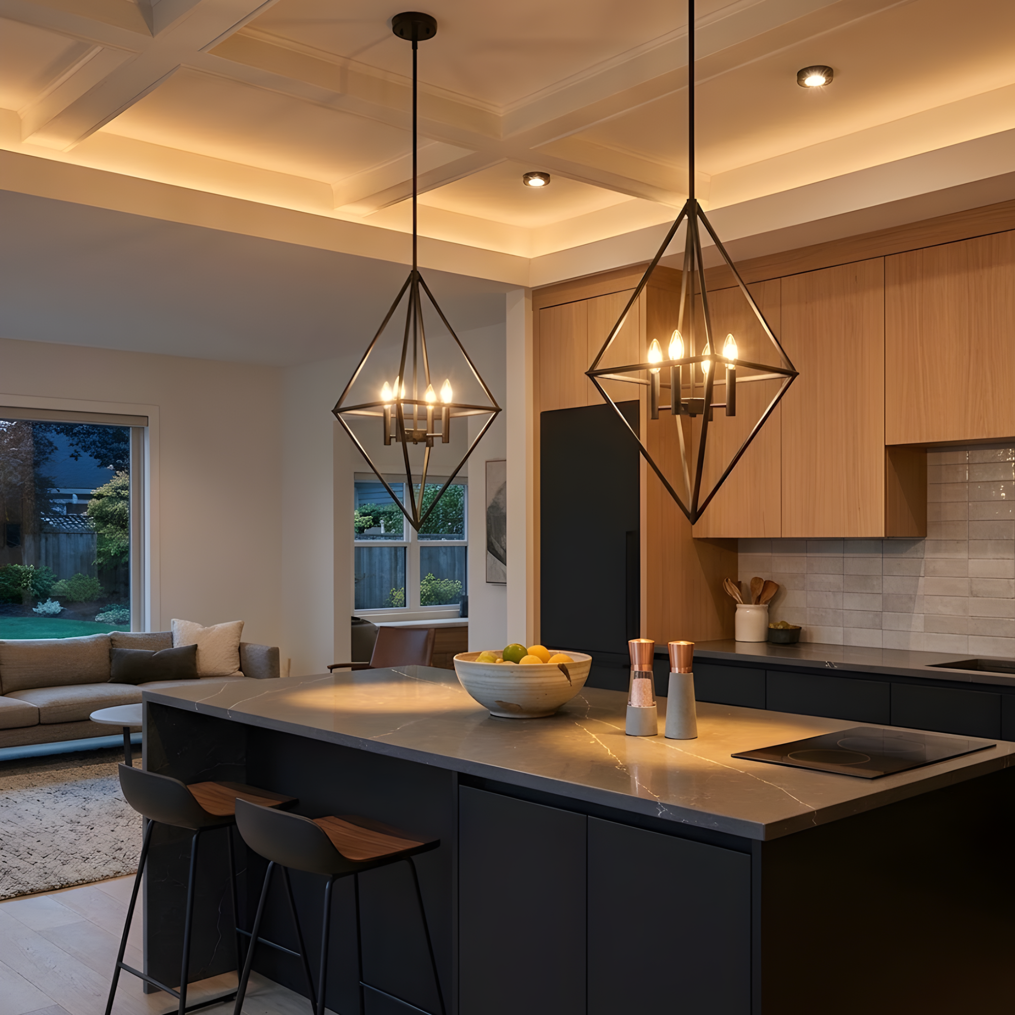 Vivio Lighting 4-Bulb 20"? Geometric Pendant Light Matte Black