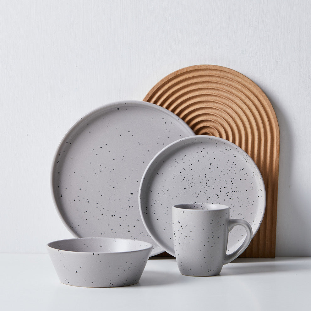 Stone Lain Jade Stoneware 16 Piece Dinnerware Set, Light Gray