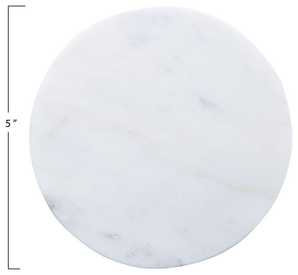 Round Marble Coasters With Mango Wood Holder, 5-Piece Set