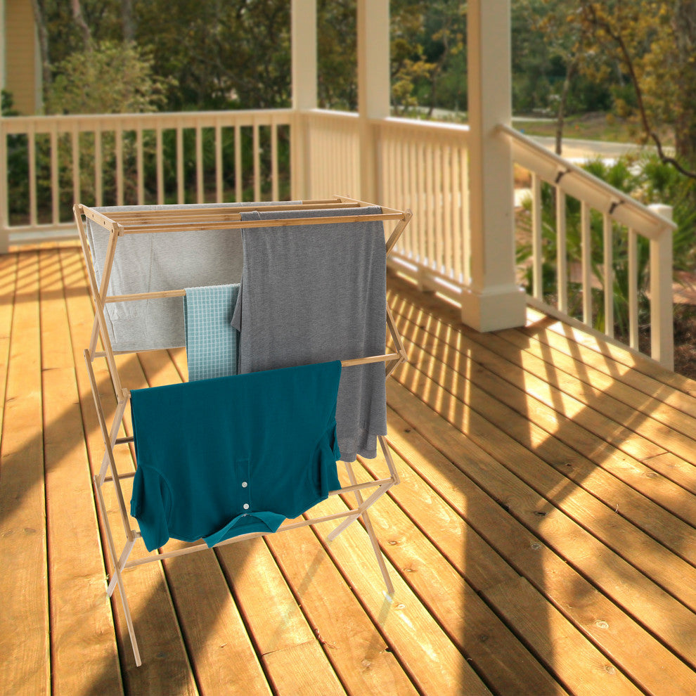 Bamboo Clothes Drying Rack- Collapsible and Compact By Lavish Home