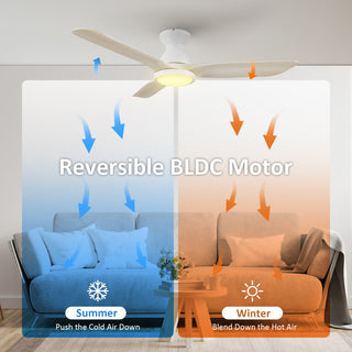 CARRO 52" DC Rustic Ceiling Fan with Dim LED Light Remote Control, Solid Wood/White