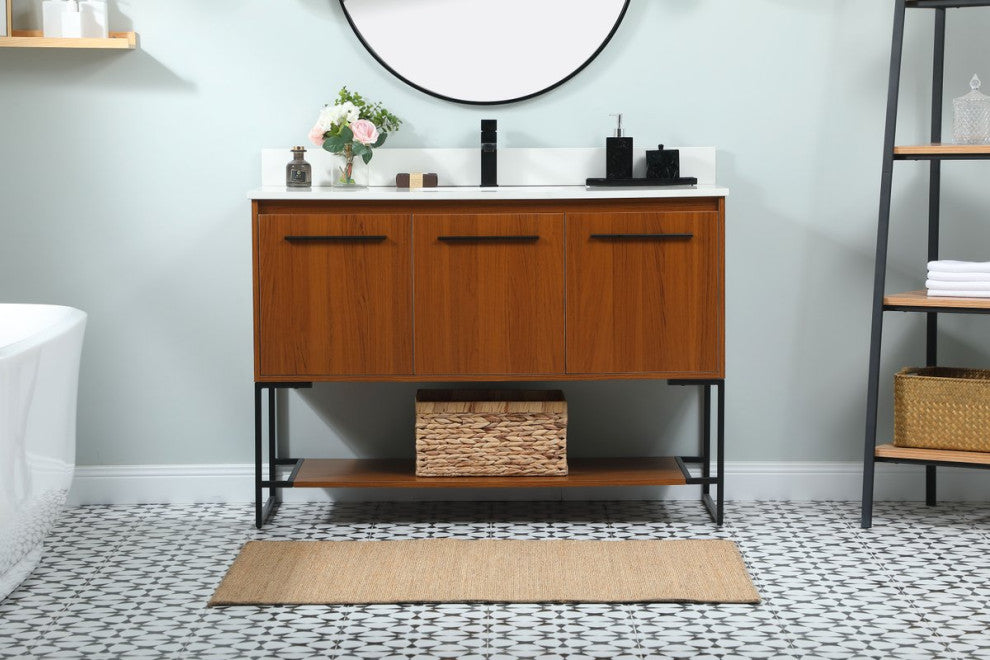Sue 48" Single Bathroom Vanity, Teak, With Backsplash
