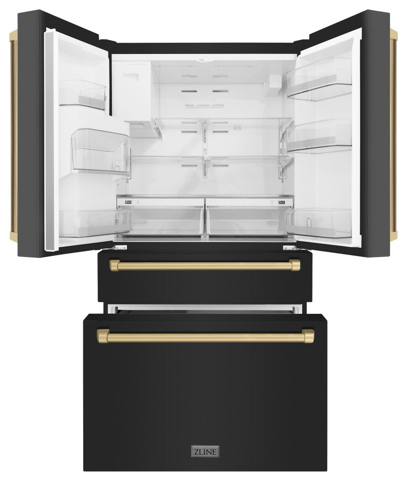 ZLINE 36" French Door Black Stainless Refrigerator With Water RFMZ-W-36-BS-CB