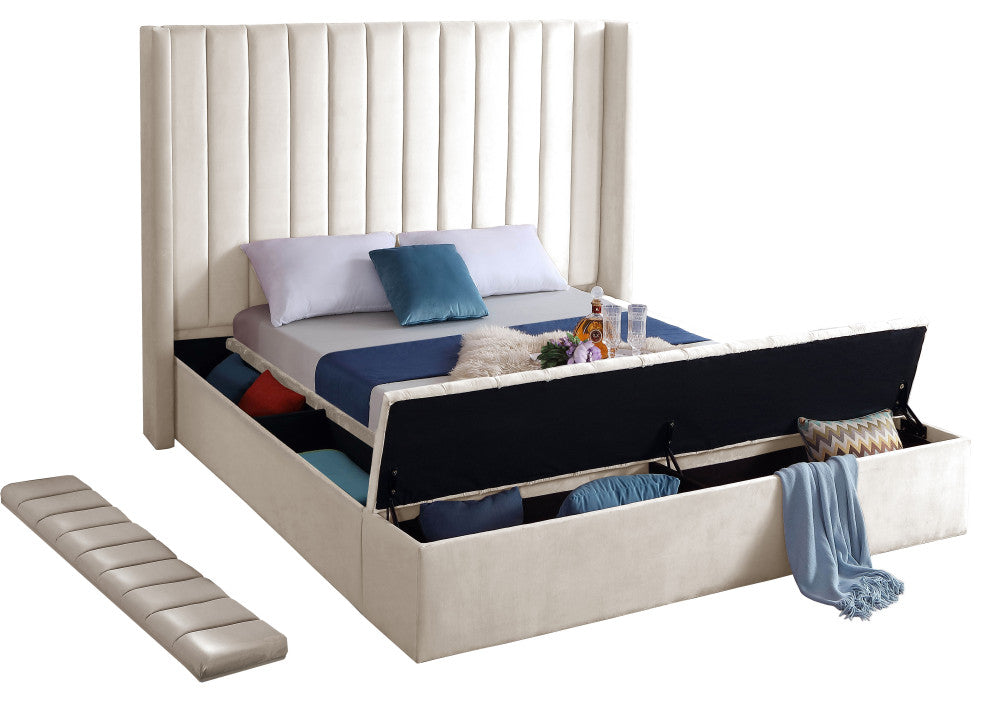 Kiki Velvet Bed, Cream, Full