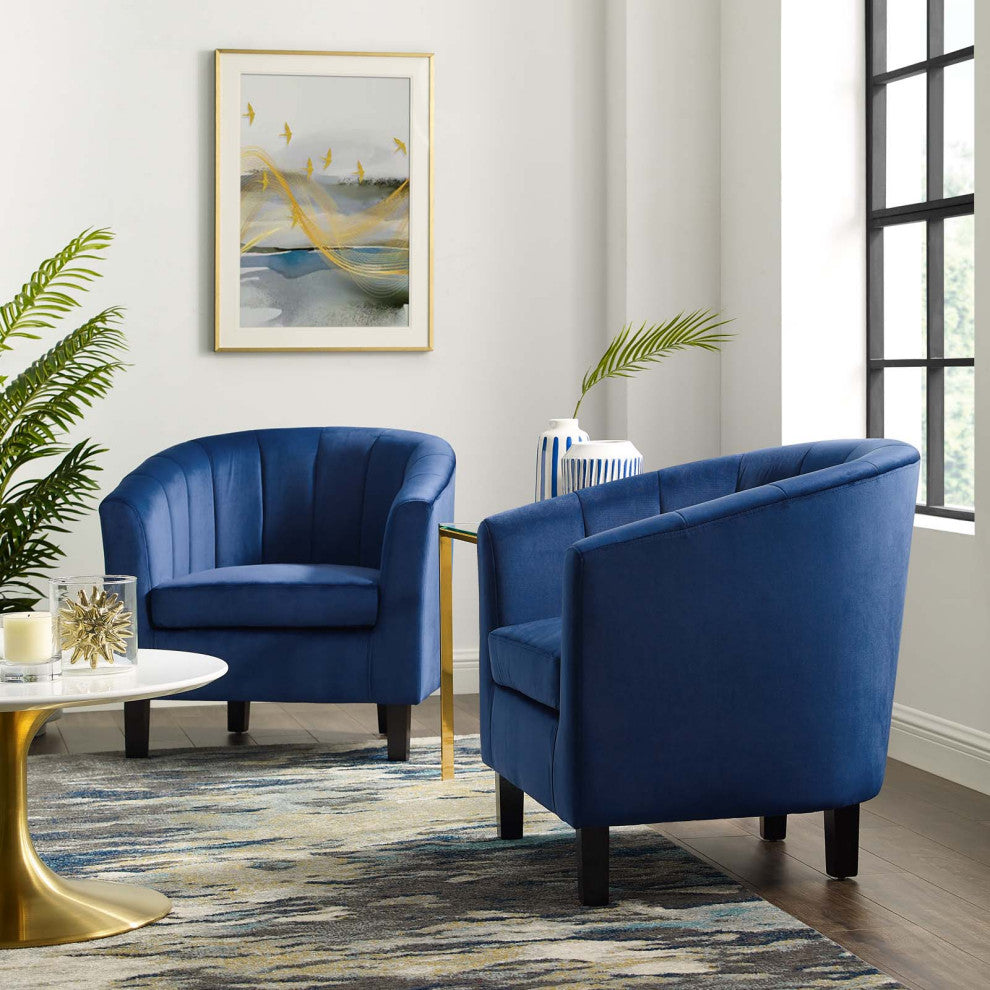 Tufted Armchair Accent Chair, Set of 2, Velvet, Blue Navy, Modern, Lounge