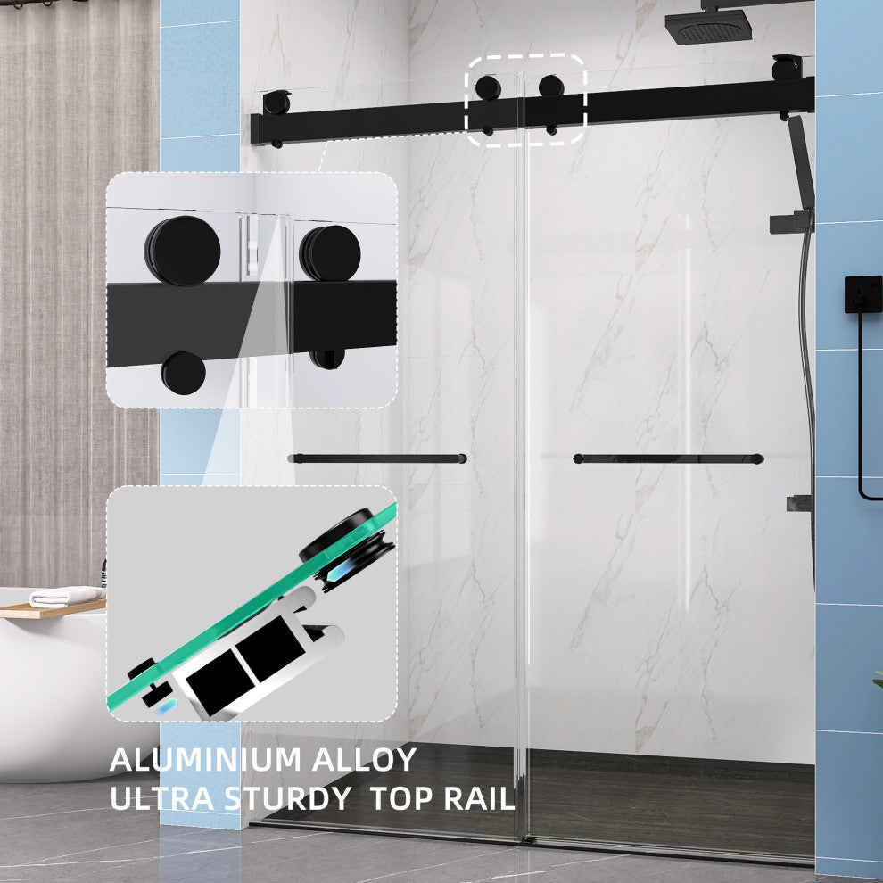 60"/72" W x 79" H Double Sliding Frameless Shower Door, Matte Black;, 60" X 79";