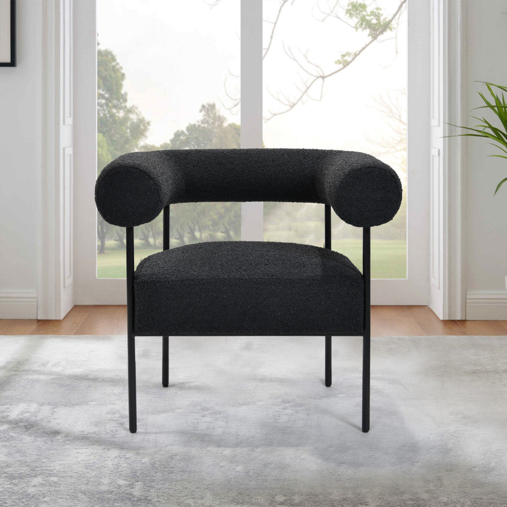 Melvin Boucle Fabric Accent Chair, Black Legs, Black