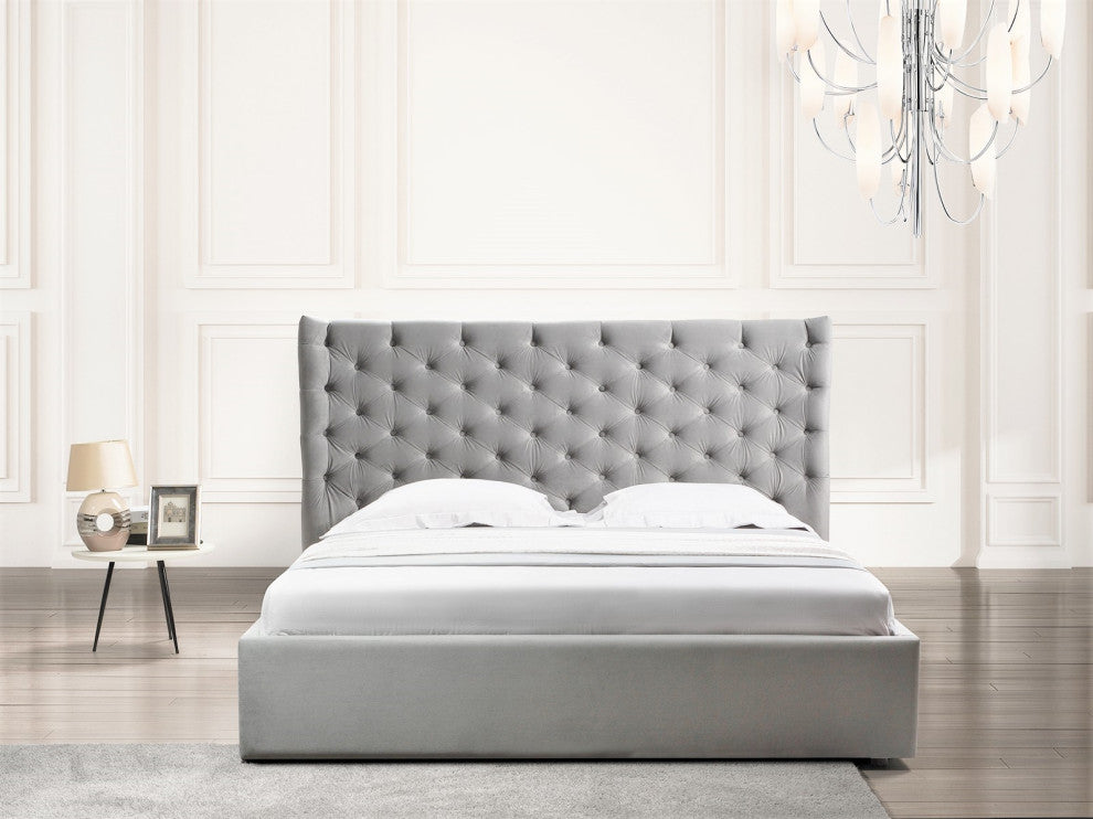 Parker King Storage Bed in Gray Velvet Fabric