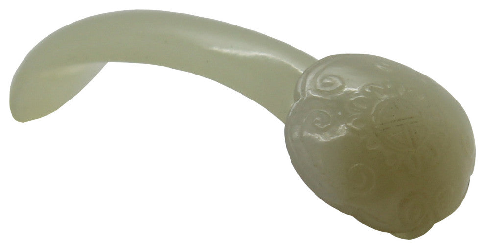 Carved Luyi Shape Natural Jade Pin With Longevity Graphic