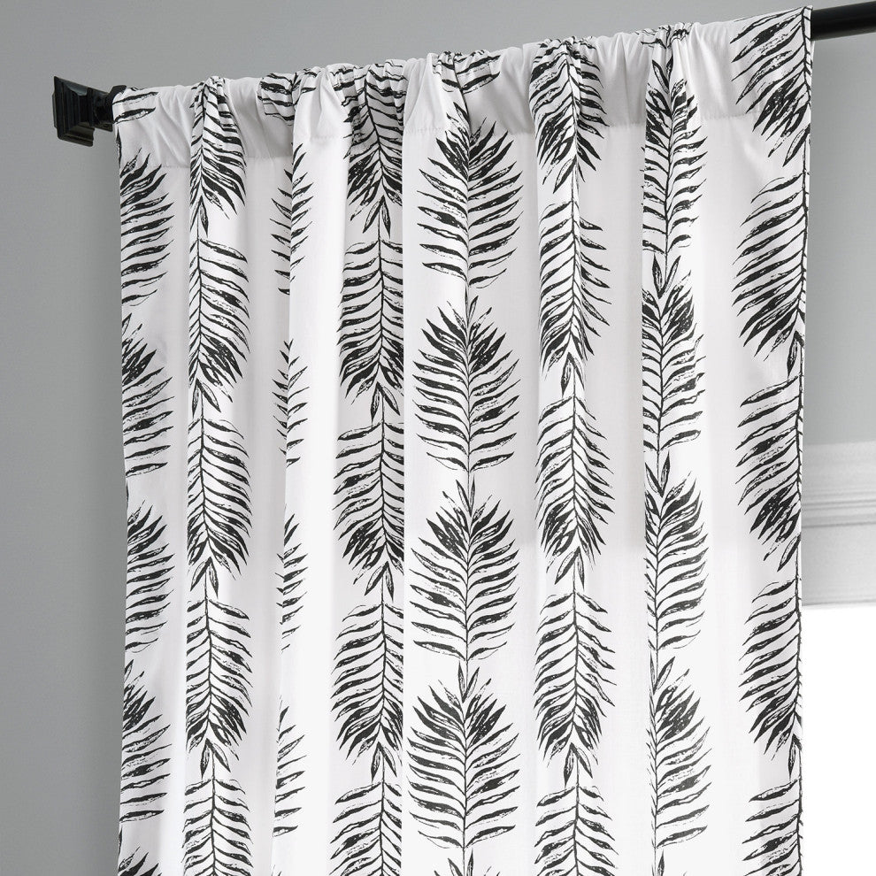 Sago Printed Cotton Curtain Single Panel, Sago Black Ink, 50wx84l