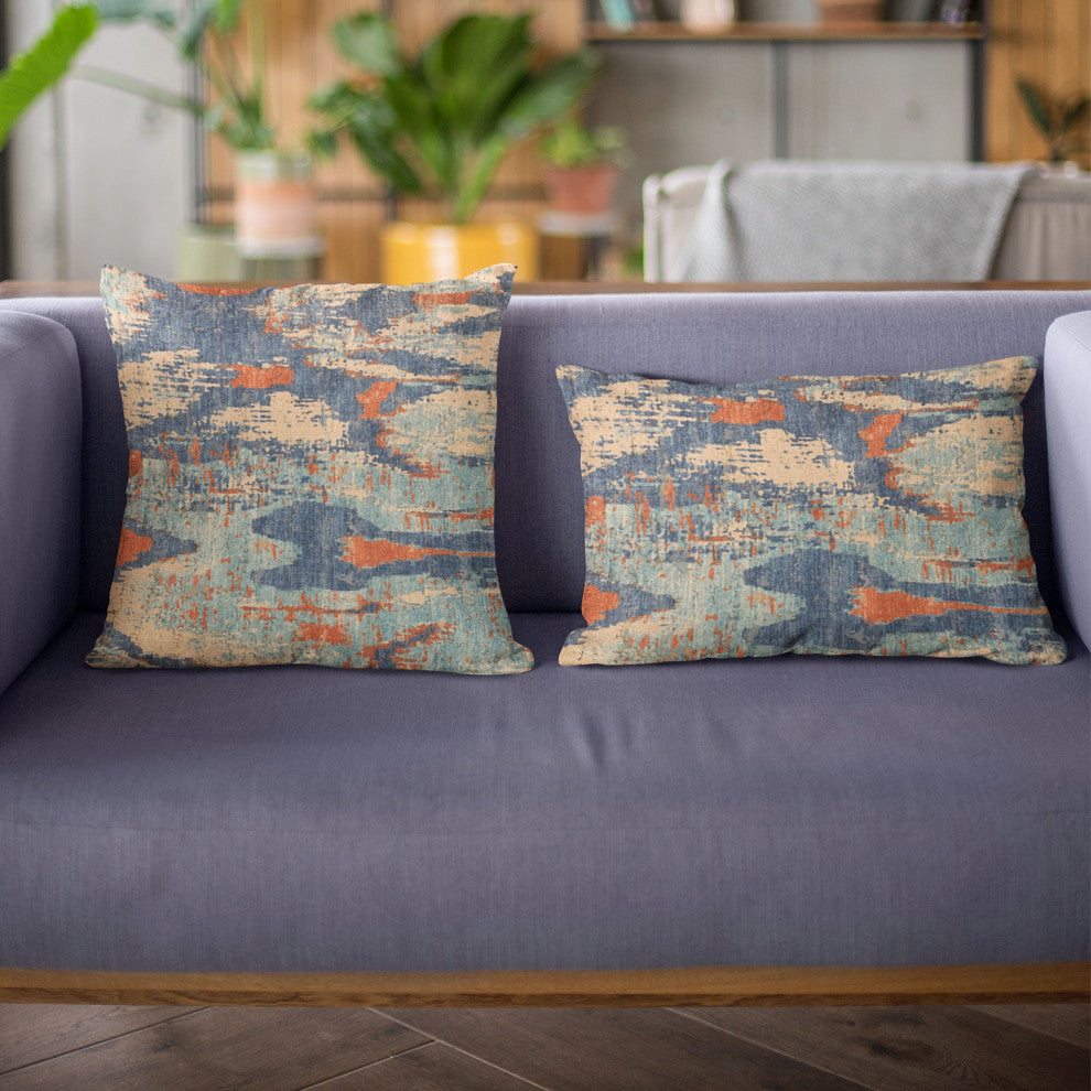 Plutus Blue Hidden Velvet Damask Luxury Throw Pillow, 26"x26"