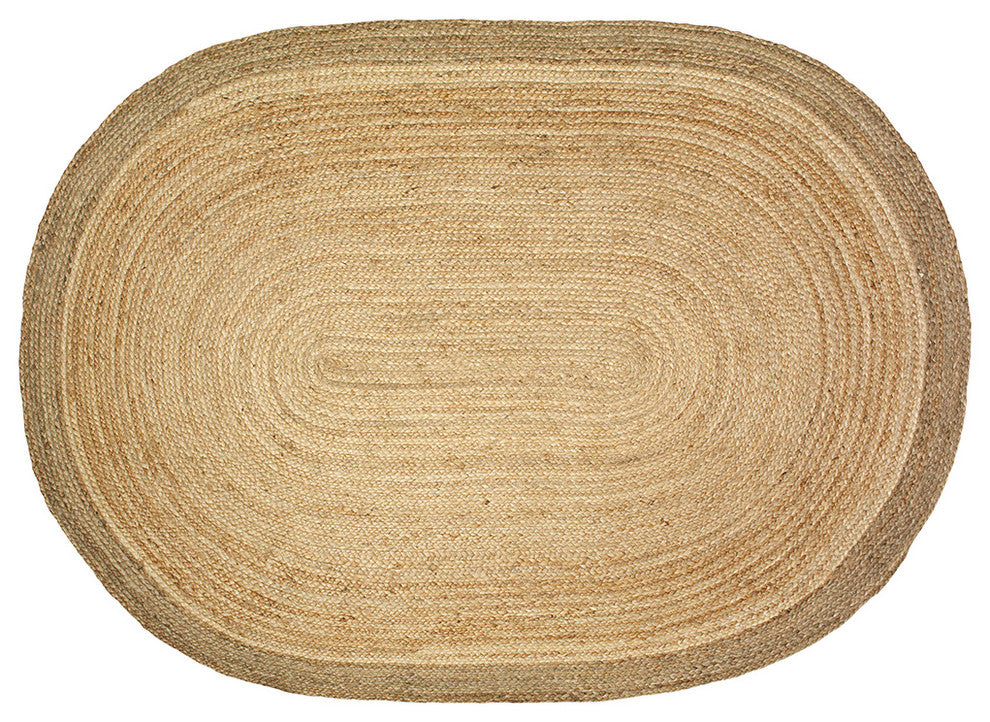 Bordered Oval Organic Jute Area Rug, 7' 9" Oval