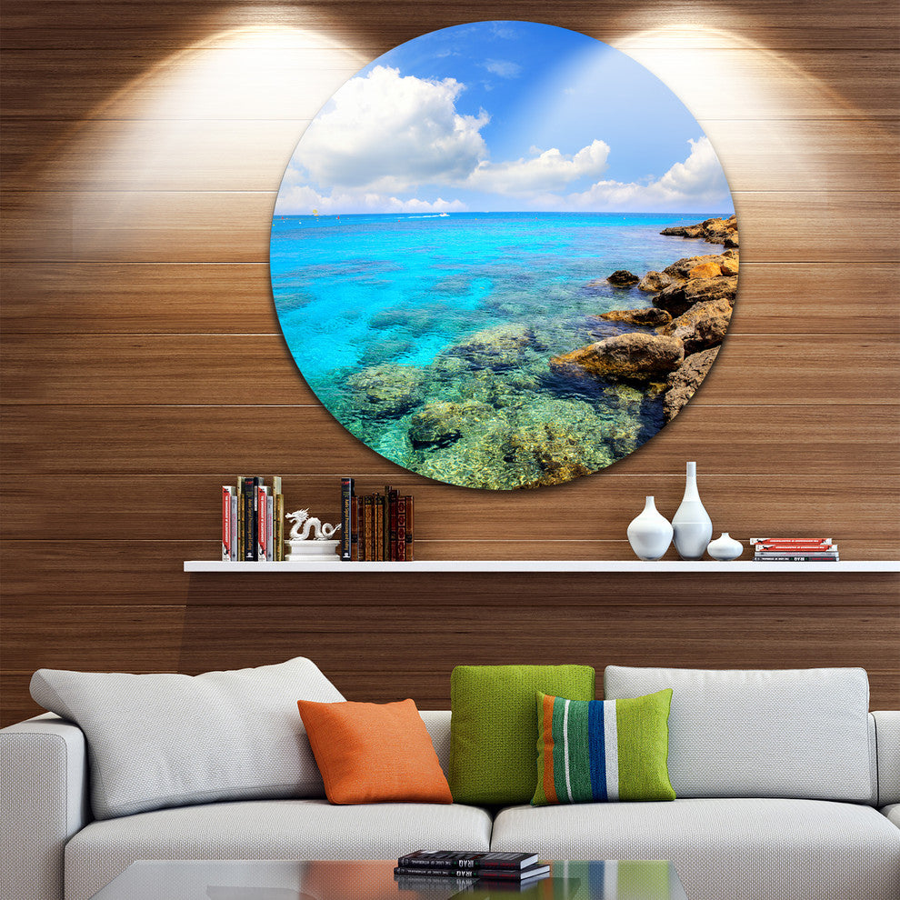 Bright Summer Day In Sea, Seashore Disc Metal Wall Art, 23"