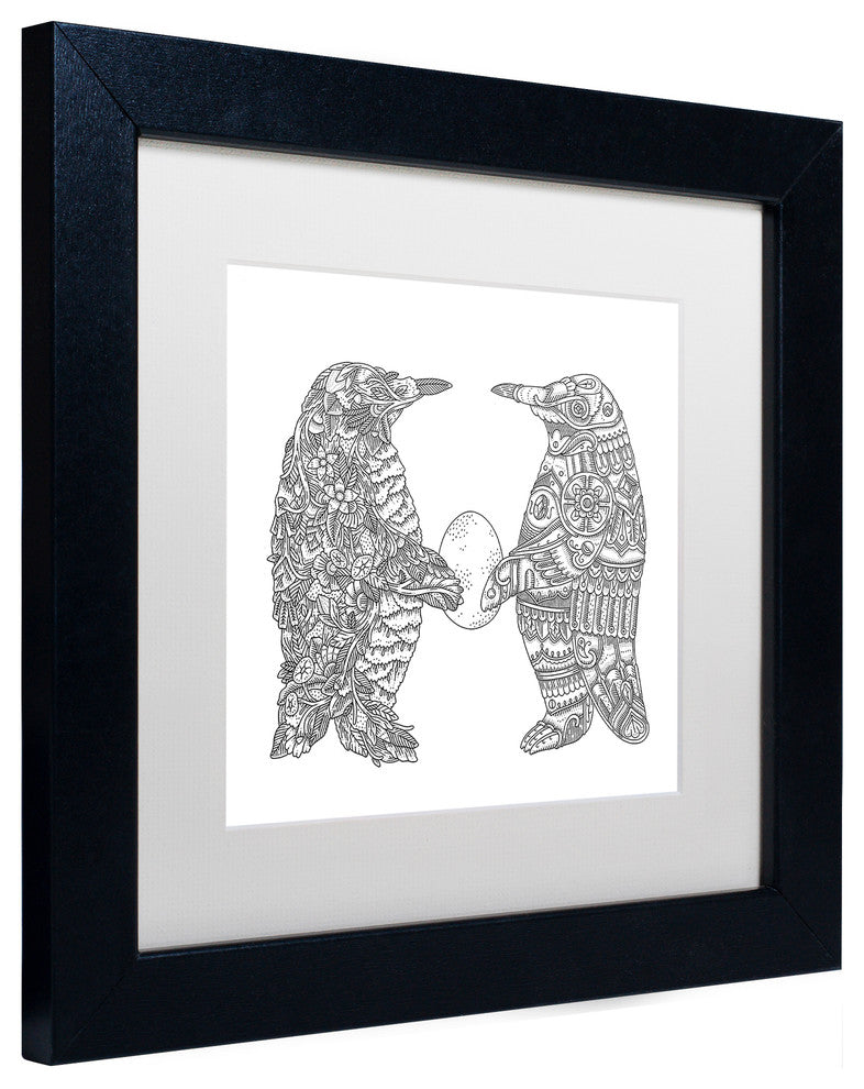 Filippo Cardu 'Penguin Lovers' Art, Black Frame, White Mat, 11x11