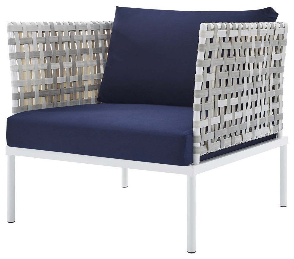 Lounge Chair Armchair, Sunbrella, Aluminum, Metal, Blue Navy, Modern, Outdoor