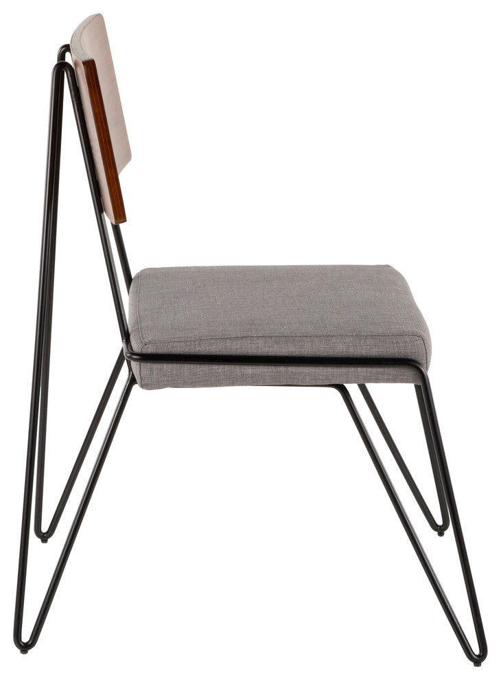 Lumisource Loft Chair, Black Metal With Gray and Walnut Wood Accent, Set of 2